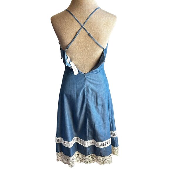 Lovers & Friends Chambray Midi Dress Size Small Tie Front Tencel Cutout Waist - Picture 6 of 11